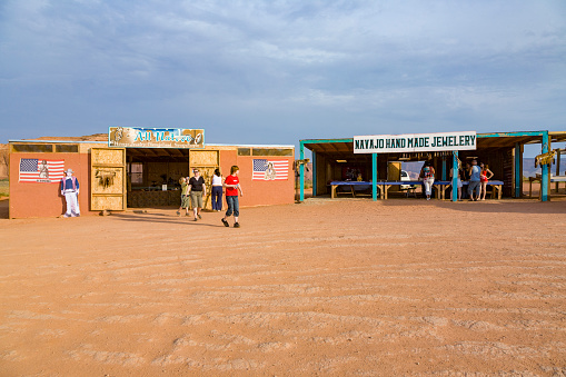 Monument Valley, USA - July 12, 2008:  at John Fords point in the monument valley indians sell refreshments and souvenirs to tourists.