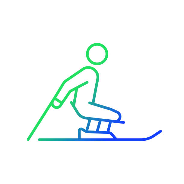 градиент горных лыж линейный векторный значок - mono ski stock illustrations