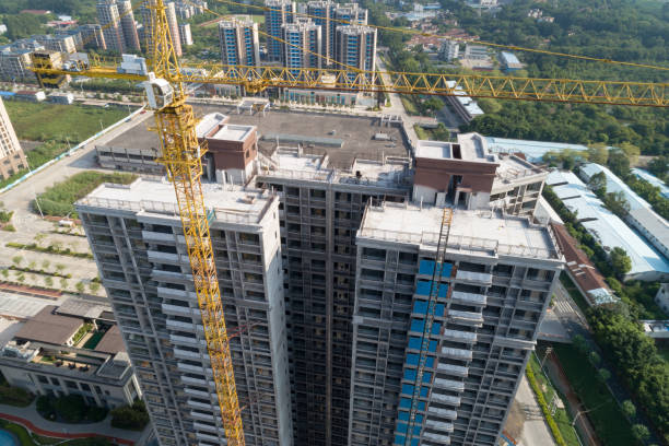 istock Aerial view of multistory apartment construction site in China 1349684821
