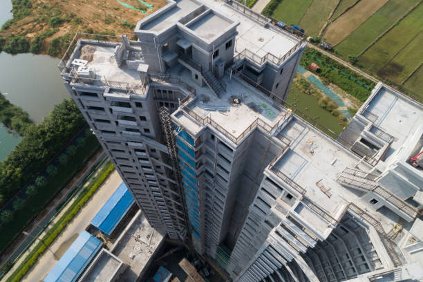 istock Aerial view of multistory apartment construction site in China 1349685654