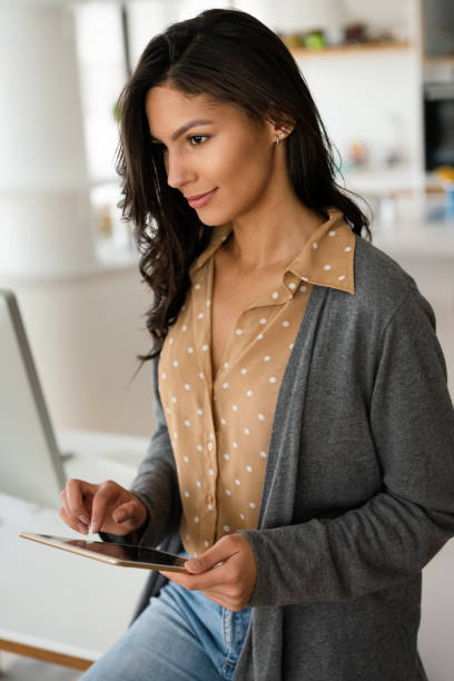 istock Attractive business woman working on computer. Business technology people concept. 1349685846