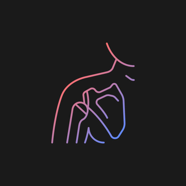 Joint dislocation gradient vector icon for dark theme Joint dislocation gradient vector icon for dark theme. Dislocated shoulder. Muscles weakening. Upper arm bone trauma. Thin line color symbol. Modern style pictogram. Vector isolated outline drawing drawing of clavicle stock illustrations