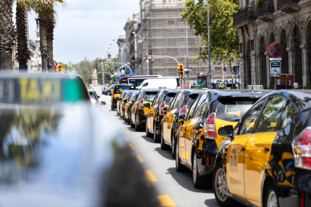 Havana, Cuba-January 28, 2017:Taxis are driving on the street. High angle view.