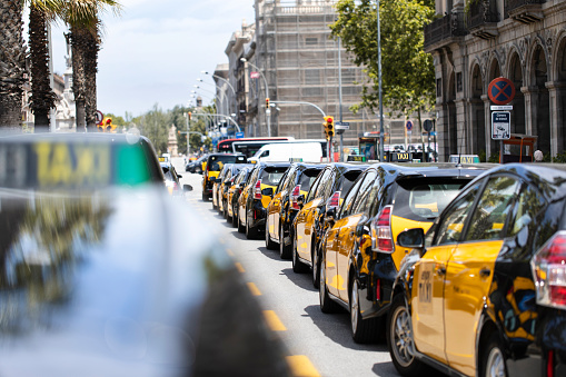 A group of taxis on the streets of Barcelona