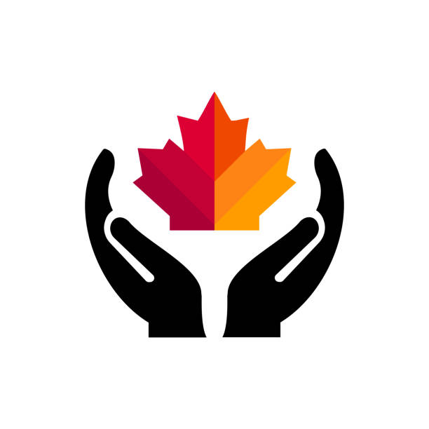 illustrazioni stock, clip art, cartoni animati e icone di tendenza di design del logo a foglia d'acero a mano. logo in acero con vettore concettuale a mano. design del logo a mano e foglia d'acero - canadian flag canadian culture canada people