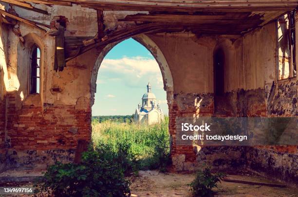 Orthodox Church Through The Ruins Of The Catholic Church Stock Photo - Download Image Now