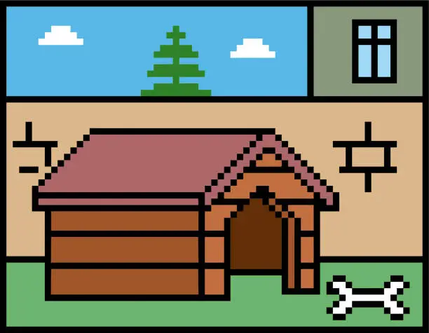 Vector illustration of Pixel dog house