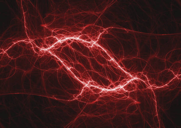 istock Hot dark red plasma lightning, abstract energy and electrical background 1349701433
