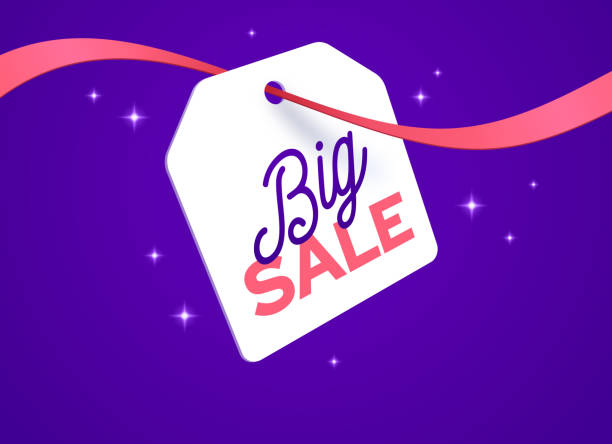 ilustrações de stock, clip art, desenhos animados e ícones de big sale price tag ribbon - christmas shopping store retail