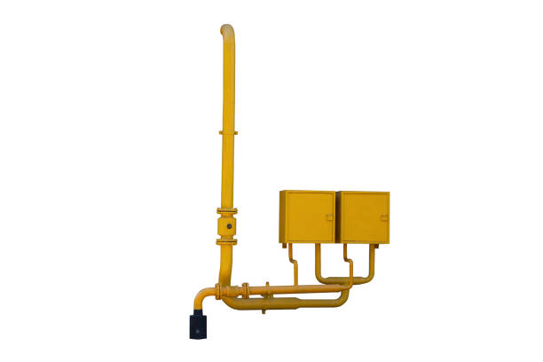 istock System of yellow gas pipes on a white background 1349703135