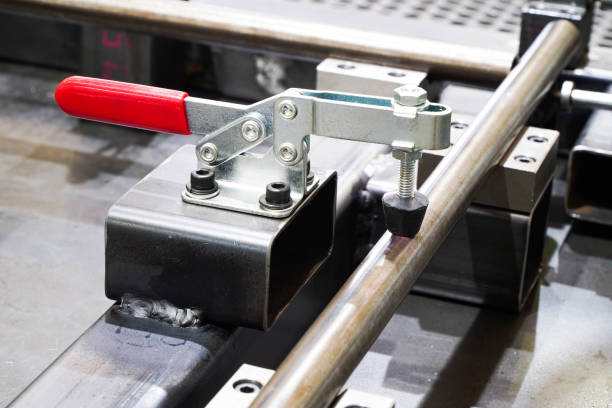 istock Toggle clamp for locking welding machine parts. For clamping workpieces and inspection JIGs. 1349705199