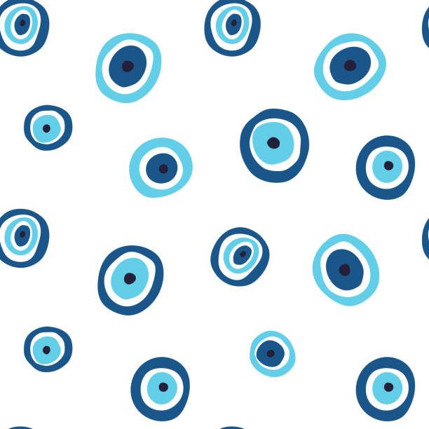 ilustrações, clipart, desenhos animados e ícones de evil eye lucky charm vector polka dot padrão perfeito para têxtil, tecido, papéis de parede, papel de embrulho e outras letras e design. amuleto esotérico, místico, de proteção das artes mágicas negras, charme turco tradicional. - evil eye beads