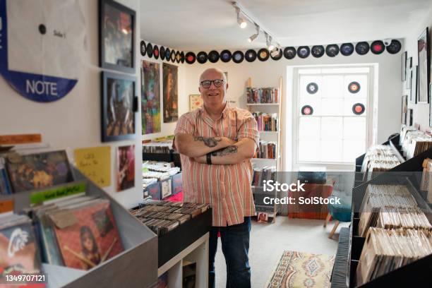 Proud Of His Record Store Stock Photo - Download Image Now - Eccentric, Men, Senior Adult