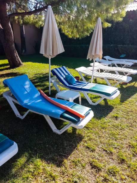 istock Sun beds and umbrellas 1349707223