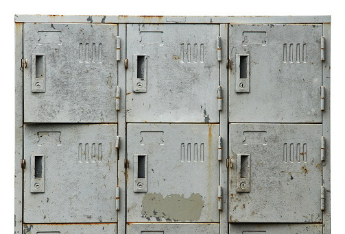 Old dirty locker cabinet (with clipping path) isolated on white background