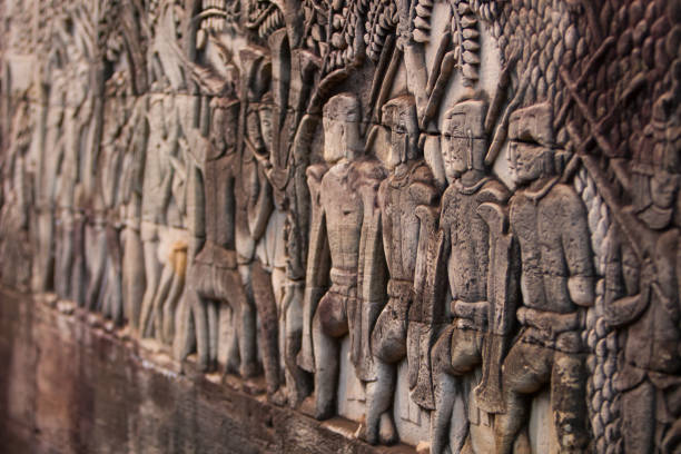 October 11, 2014:Hindu details in a carved wall in the Angkor Wat temple complex in Siem Reap, Cambodia