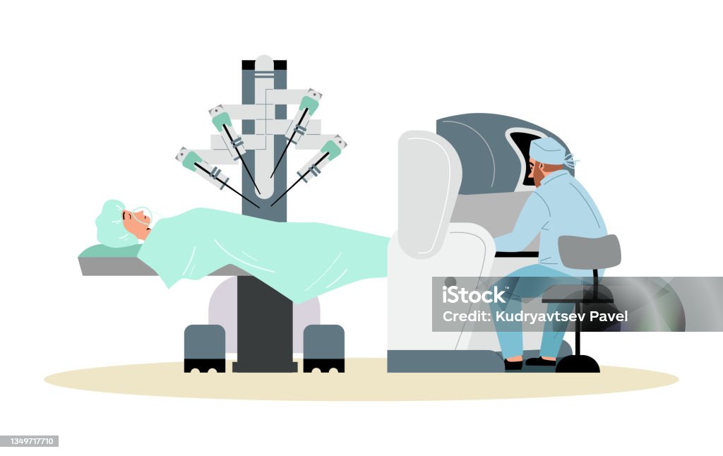 Chirurgia robotica e tecnologia nanomedicina illustrazione vettoriale piatta isolata. - arte vettoriale royalty-free di Chirurgia robotica
