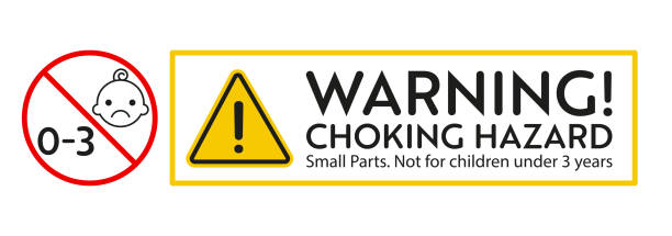 Choking hazard warning sign. Choking hazard warning sign. Not for children under 3 years sticker. Vector design elements for objets with small parts. choking stock illustrations