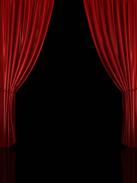 Red stage curtains with a black background stock photo