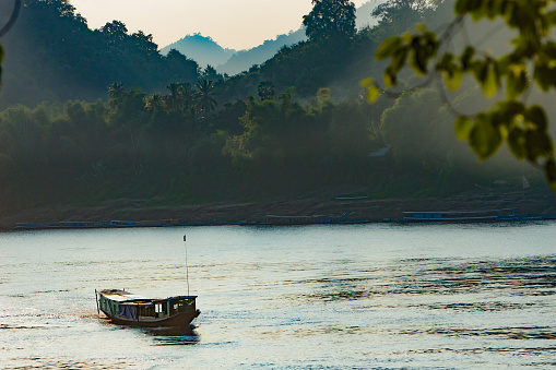 Riverboats on the Mekong River in Laos