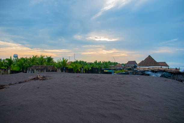 panoramic landscape with ranches and sunrise on the shore of Champerico Retalhuleu beach