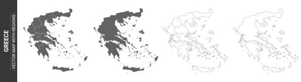 zestaw 4 map politycznych grecji z regionami izolowanymi na białym tle - flag national flag greek flag greece stock illustrations