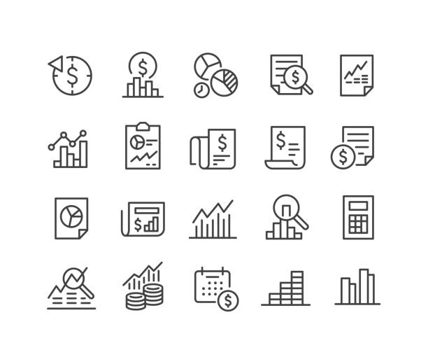 fiscal year icons - classic line series - finans stock illustrations