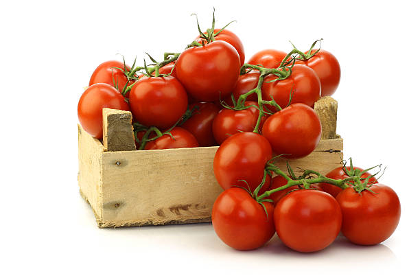 istock fresh tomatoes on the vine in a wooden crate 134976412
