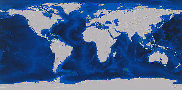 World Topography and Bathymetric Map with Ocean Blue and White