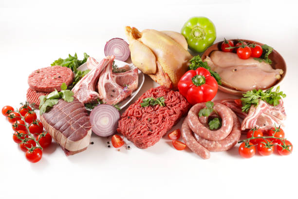 istock variety of raw meats isolated on white background 1349766306