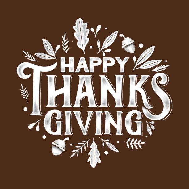 счастливый день благодарения надпись черный фон векторный дизайн иллюстрация - thanksgiving stock illustrations