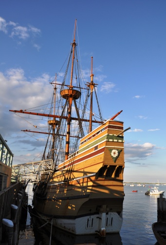 A speculative replica of the ship Mayflower was designed by naval architect William A. Baker is moored to this day at State Pier in Plymouth, Massachusetts.
