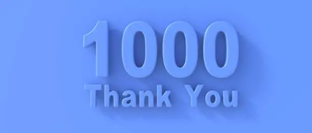 Photo of 1000 followers. Thank you one thousand for network friends and subscribers. 3d illustration