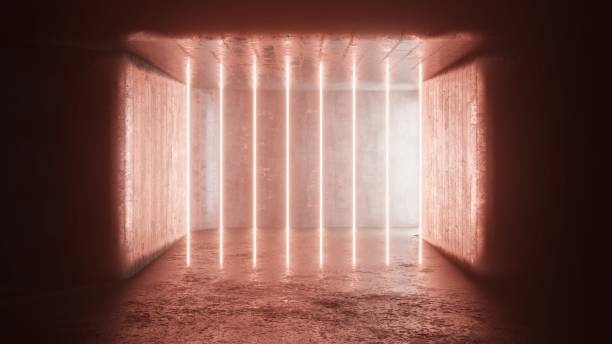 istock Empty High Detailed Concrete Grunge Looking Room With Light Stripes And Reflections.3D Rendering 1349773964