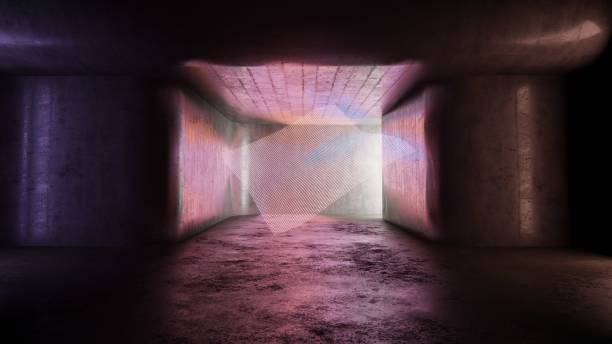 istock Empty High Detailed Concrete Grunge Looking Room With Light Stripes And Reflections.3D Rendering 1349775126