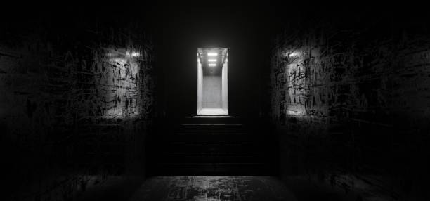 istock Empty High Detailed Concrete Grunge Looking Room With Light Stripes And Reflections.3D Rendering 1349775290