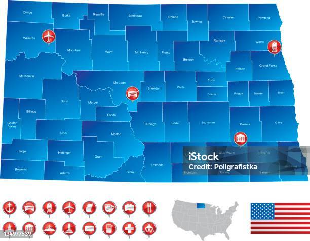 Vetores de Mapa De Dakota Do Norte e mais imagens de Dakota do Norte - Dakota do Norte, Mapa, Aeroporto