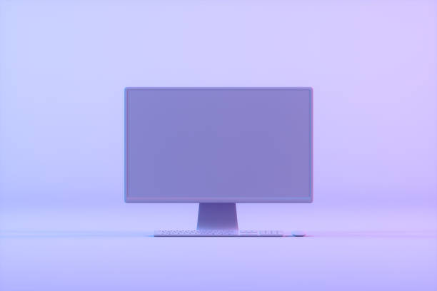 istock Empty computer screen monitor on lilac background, minimal concept 1349777149