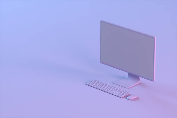 istock Empty computer screen monitor on lilac background, minimal concept 1349777688