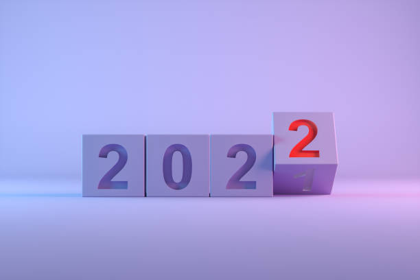 ano novo de 2022, formas de dados cubos, mudando de 2021 para 2022 - year block cube new years eve - fotografias e filmes do acervo