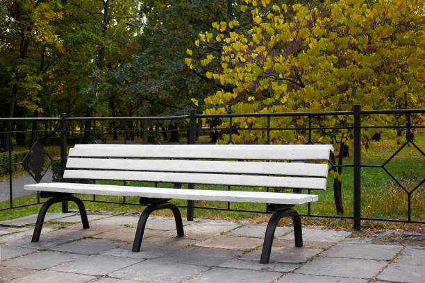 istock Bench in a beautiful park in autumn - background 1349783526