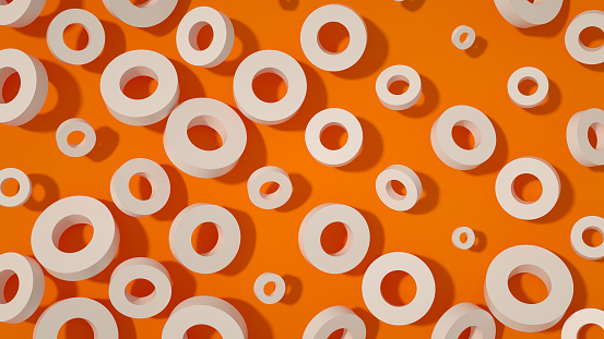3d rendering of primitives, geometric shapes. Abstract orange background.