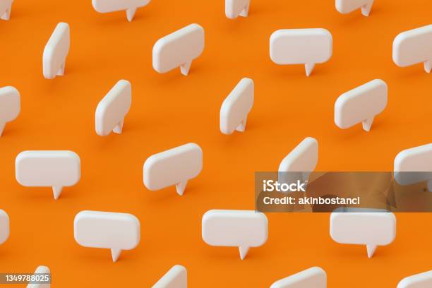 Speech Bubble Orange Background Stock Photo - Download Image Now - Speech Bubble, Discussion, Three Dimensional