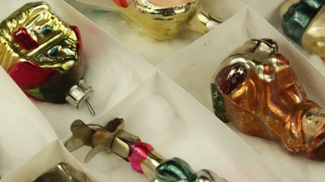 Collection of old  glass Christmas tree decorations, 1940s - 1960s of the 20th century, background