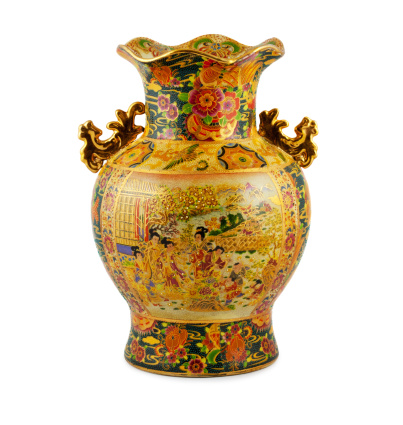 China vase gold on the white background