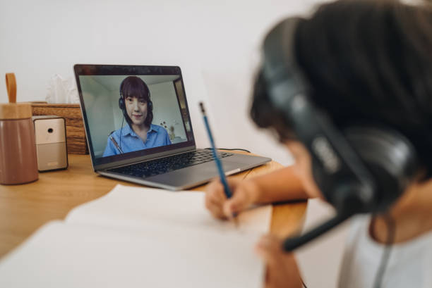 istock Little Boy Having a Video Conference for Distance Learning Kindergarten 1349793429