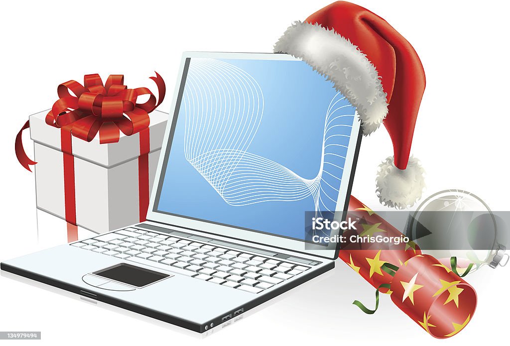 Chistmas Computer Christmas Laptop Computer Stock Illustration - Download Image Now - Art ...