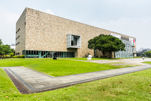 Taichung, Taiwan- October 5, 2021: Modern building view of the National Taichung Museum of Fine Arts in Taiwan. it's the first and the only national-grade fine arts museum in Taiwan.