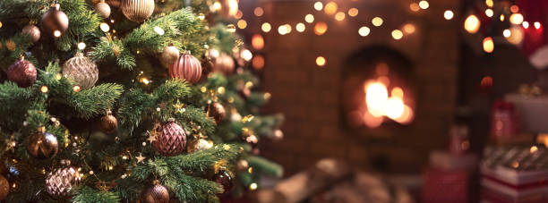 istock Christmas Tree with Brown Balls and Stars. Home Decor 1349797613