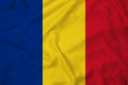 Flag of Romania, background with fabric texture